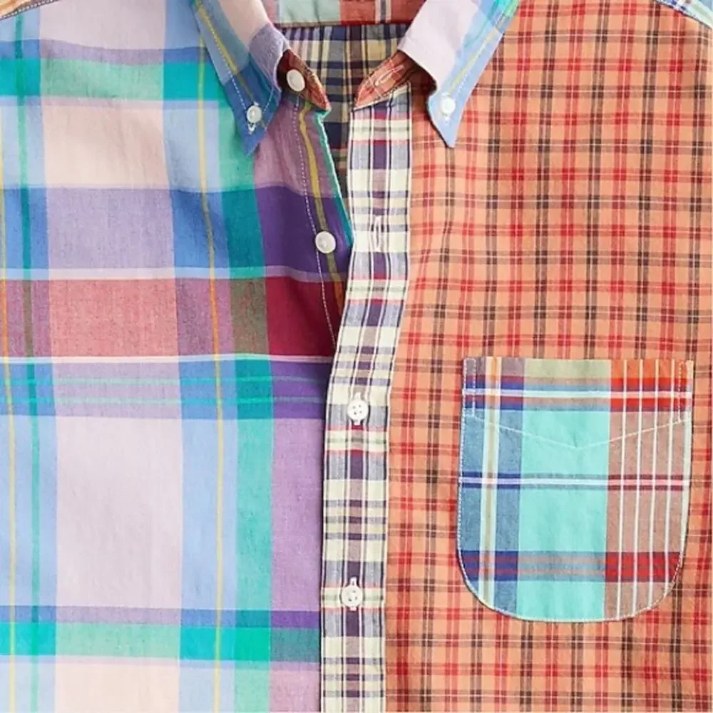 J. Crew mixed plaid Relaxed short sleeve Indian madras shirt